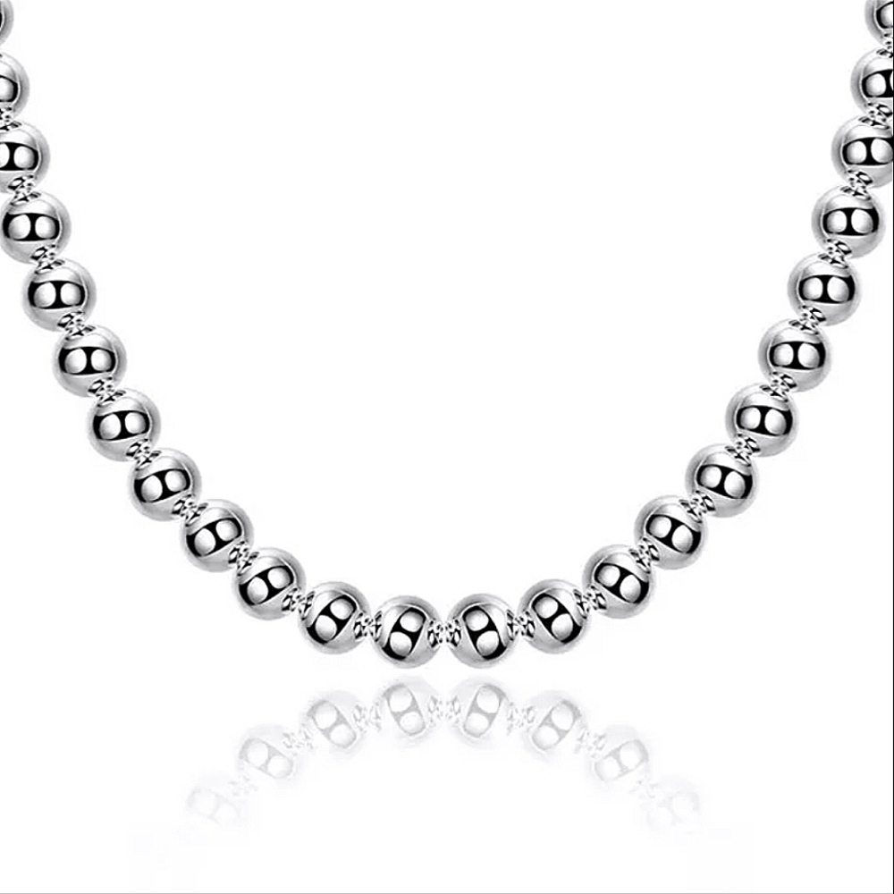 Beaded Ball Sterling Silver Necklace 10mm - Picture 4 of 7